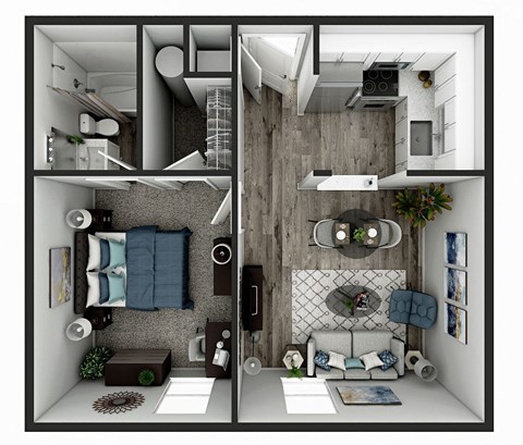 Floor plan for 1 bed, 1 bath, 517 sqft